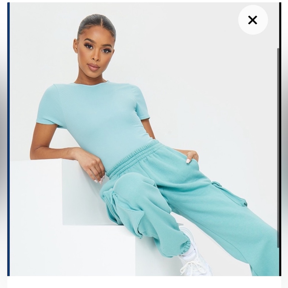 Sage Blue Rib Short Sleeve Crew Neck Bodysuit